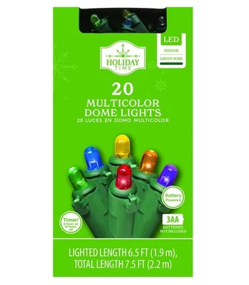 20-Count Battery-Operated Multicolor LED Dome Christmas Lights on Green Wire NEW - Image 1 of 4