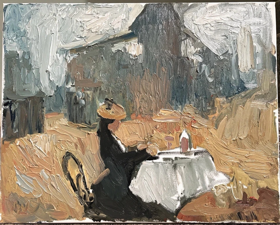 Oblique Realism 油画 城市景观女性 16 英寸 x 20 英寸帆布原版签名 — 第 1/3 张图片