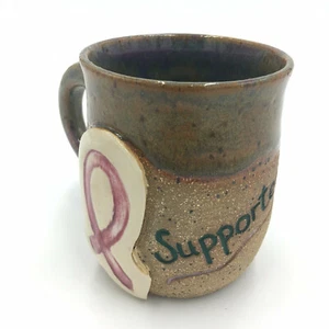 Coffee Mug Breast Cancer Supporter Pottery Hand Made Artist Signed Pink Ribbon - Picture 1 of 6