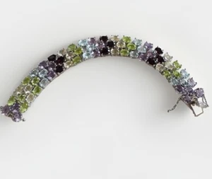 Brazalete de tenis de plata de ley 925 con múltiples piedras preciosas 3 filas 6 pulgadas - Imagen 1 de 8