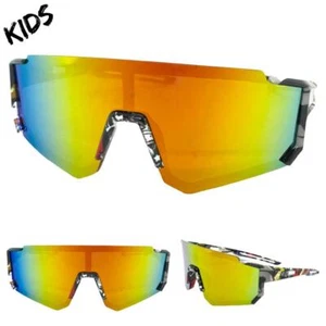 Kids Boys Girls Sports Baseball Cycling Retro Wrap Shield SUN GLASSES Ages 6-12 - Picture 1 of 6