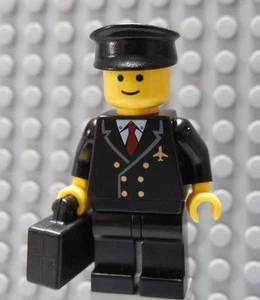 LEGO Airline Pilot Black Suit with Hat and Briefcase Suitcase Classic Head - Picture 1 of 2