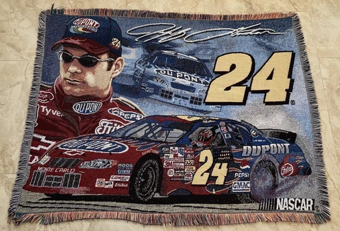 Jeff Gordon Woven Throw Blanket Tapestry #24 4 Time Champion NASCAR Blanket VTG Cover