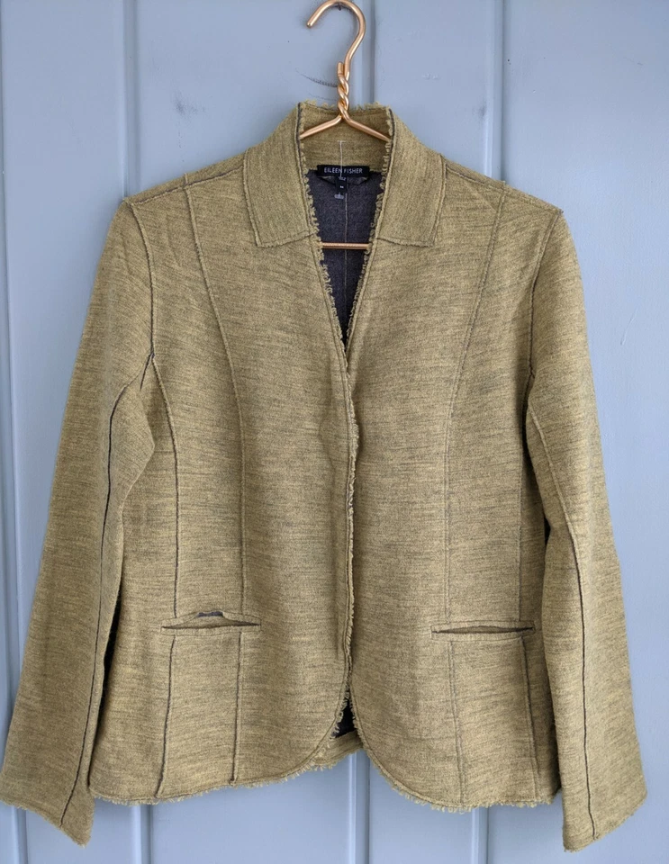 Blazer Eileen Fisher Mujer Mediano 8 10 Chaqueta Lana Merino Elastizado Amarillo Carrera Foto 1 de 4