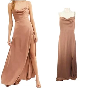 Fame and Partners Dress Maxi Gown Rosabel Blush Satin Draped Wedding Size UK 14 - Picture 1 of 21