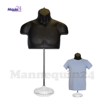 Male Torso Body Dress Form Mannequin Black w/ Stand & Hanging Hook - Image 1 of 4