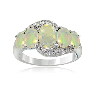 Sterlingsilber 1,2ct TGW äthiopischer Opal & weißer Topas 5-Stein-Ring - Bild 1 von 10