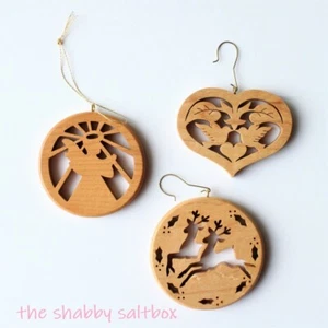 Handcrafted Ornaments Wood Fretwork by Artasia Belfast Maine USA Set 3 Christmas - Picture 1 of 9