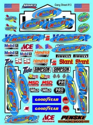 WHITE VINYL RACING Sticker Variety SHEET 13-R/C MODEL Die-cut -Decals 1/8-1/10 - Image 1 of 4