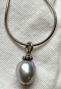 Vtg Blue Gray Tahitian Akoya? Pearl Sterling Silver Pendant Necklace FNA Italy - Picture 1 of 11