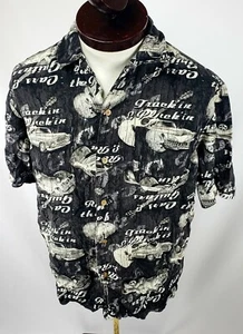 George Button Up Shirt Cars Guitars Rockin Rollin Truckin Pluckin Mens M - Bild 1 von 4