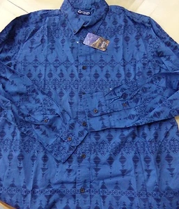 Mens Large Button Up Western Theme Chaps Blue Shirt NEW 100% Cotton - Picture 1 of 2