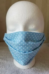 Face Mask Triple Layer Blue Polka Dot Filter Pocket Adult Unisex Washable OS USA - Picture 1 of 5