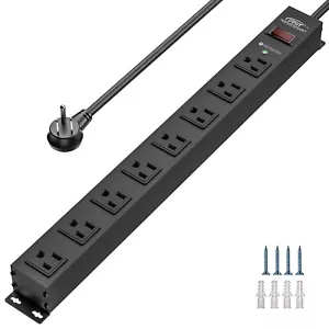 CRST 8 Outlet Metal Heavy Duty Power Strip with Switch, 15A/1875W Mountable - Picture 1 of 7