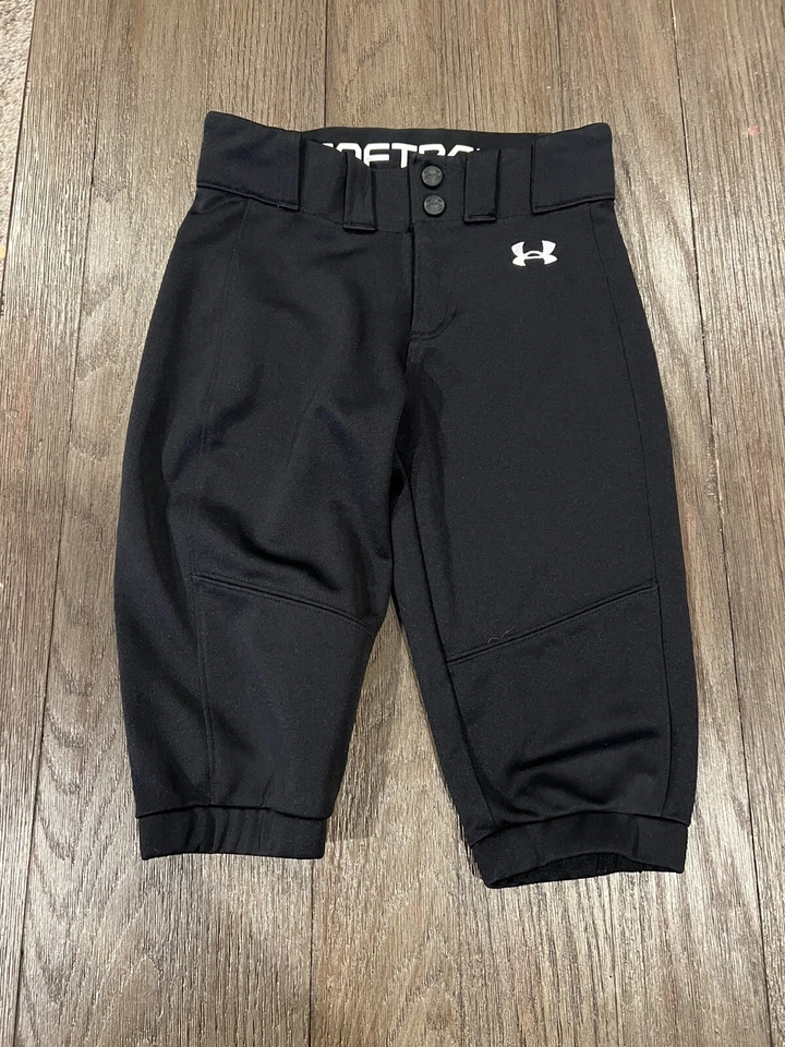 Under Armour Softball Pants Girls Youth S Small Black Cropped - Image 1 of 1