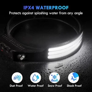 Rechargeable Band Head Torch 3 COB Head Lamp Light LED Motion Sensor Headlight - Picture 1 of 21