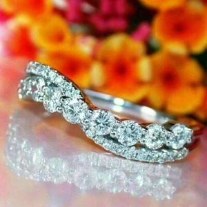 14K White Gold Over 1Ct Round VVS1 Diamond Ring Curve Twist Wedding Band Size N - Picture 1 of 5