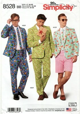 Simplicity 8528 2-Button Suit Jacket, Pants, Shorts & Tie Sz 44-52 UNCUT Pattern - Image 1 of 4