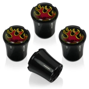 Flames 4 Black ABS Tire Stem Valve Caps - Picture 1 of 3