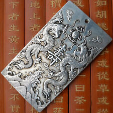 Old Chinese Tibet Silver Dragon Lucky Bullion Thanka Amulet Pendant Collect Gift
