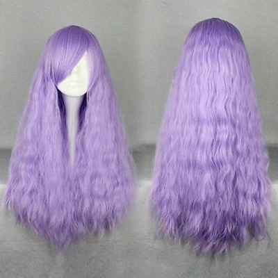 Nuevo Largo Púrpura Rizado Ondulado Mujeres Dama Fiesta Juegos con disfraces Anime Peluca de Pelo Pelucas + Peluca Gorra Foto 1 de 4