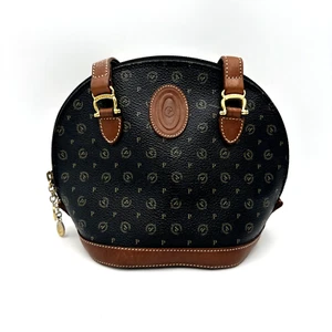 Vintage Pollini Logo Purse Black/Brown Shoulder Bag Handbag FREE S&H! - Picture 1 of 9