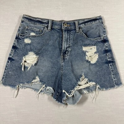 SO Jean Shorts Women 31 Blue Tattered Boyfriend High Casual Holes Ripped Fringe - Image 1 of 4
