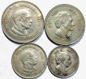 REPUBLIK INDIEN - NEHRU & INDIRA GANDHI BIG 5 RUPIE, 1 RUPIE. 50 PAISE - 4 MÜNZEN - Bild 1 von 3