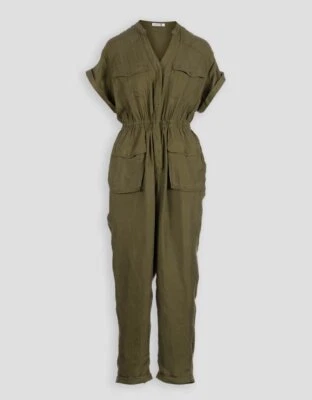 UNSUBSCRIBED Silk Utility Short Sleeve Jumpsuit in Leaf Green Sz S $398 - Image 1 of 4