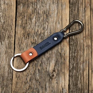 Llavero de cuero azul naranja personalizado monograma tu nombre porta mosquetones - Imagen 1 de 3