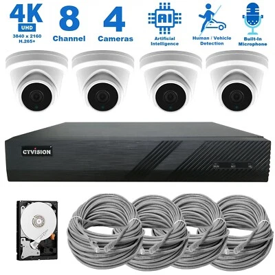 4K NVR 8MP AI Microphone Outdoor Indoor PoE IP 4K Security CCTV Camera System - Image 1 of 4