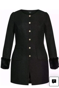 City Chic Medium Coat Camila Tweed Black Plus Size 18 - Picture 1 of 4
