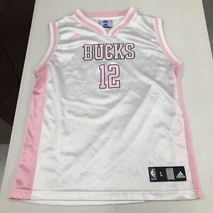ADIDAS MILWAUKEE BUCKS NBA4Her #12 PARKER JERSEY Youth Girls Large (14) Pink