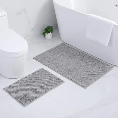 Chenille Badezimmerteppich Set 2 teilig rutschfeste Badematte Set Weich Saugf... - Bild 1 von 4