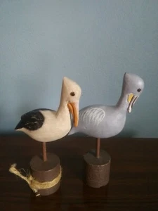 2 Handmade Hand Painted Wooden Shore Birds White Gray 7.5"  - Picture 1 of 5