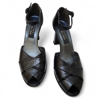 Stuart Weitzman Norma II Black Leather  Pump Heels Peep Toe 9 AA Narrow - Image 1 of 4