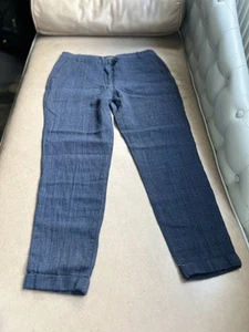 ZARA size Medium 10 Navy Blue Linen Slim Leg Chino Cigarette Mid-waist Trousers - Picture 1 of 9
