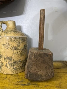 Antique Primitive Wooden Mallet 1800's Patina Square Head Burl wood Rustic Tool - Picture 1 of 7