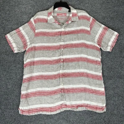 Tasso Elba Shirt Mens XL Grey Red 100% Linen Short Sleeve Button Up Casual Adult - Image 1 of 4
