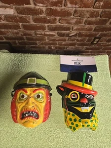New 11" Vintage Dapper Cat & Vintage Style Witch Face Mask. - Picture 1 of 12