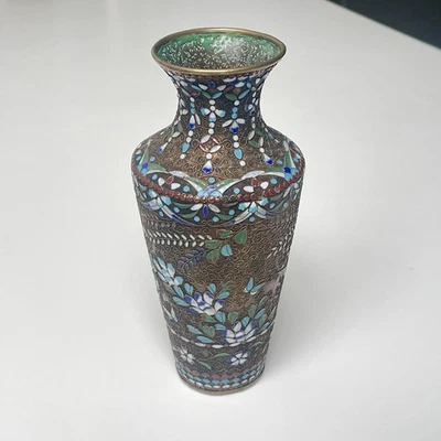 ancien vase japonais bronze émail cloisonné antique japanese vase enamel brass - Photo 1/4
