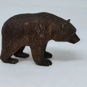 VINTAGE HAND CARVED WOOD BROWN BEAR FIGURINE 5" BLACK FOREST FOLK ART - Picture 1 of 7