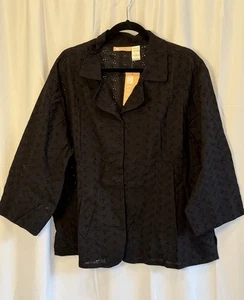 Neu mit Etikett La Cera Damenbluse 2XL schwarz Baumwolle Ösen 3/4-Ärmel Stil 5321X - Bild 1 von 4