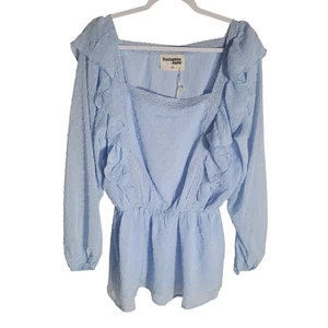 NUEVA Blusa Savanna Jane con Volantes Para Mujer Talla Grande 1X Azul Punto Suizo Campesino Boho - Imagen 1 de 11