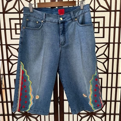 Pantalones Vaqueros Vintage V Cristina Denim Bordados Capri Mamá Boho Festival Talla 10 Foto 1 de 4