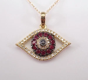 0.40Ct Round Cut Simulated Red Ruby Evil Eye Pendant 14K Yellow Gold Plated - Picture 1 of 4