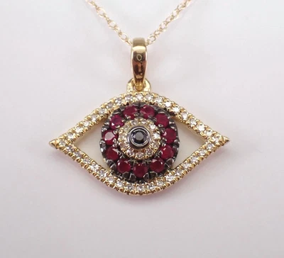 0.40 克拉圆形切割模拟红色红宝石邪恶眼吊坠 14K 镀金 — 第 1/4 张图片