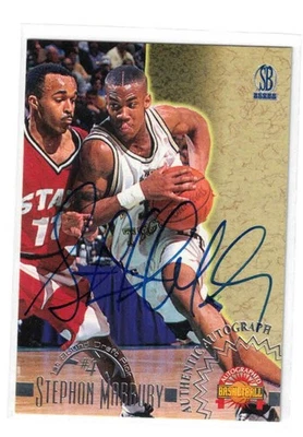 Baloncesto autografiado por el tablero de puntuación 1996-97 - autógrafos Stephon Marbury (AU, RC) Foto 1 de 2