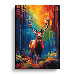 Stag In A Forest Pop Art Canvas Wall Art Print Framed Picture Decor Living Room