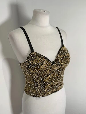 VTG H&M beaded corset bustier top S 8 10 VGC evening party bra 90s Y2K - Image 1 of 4